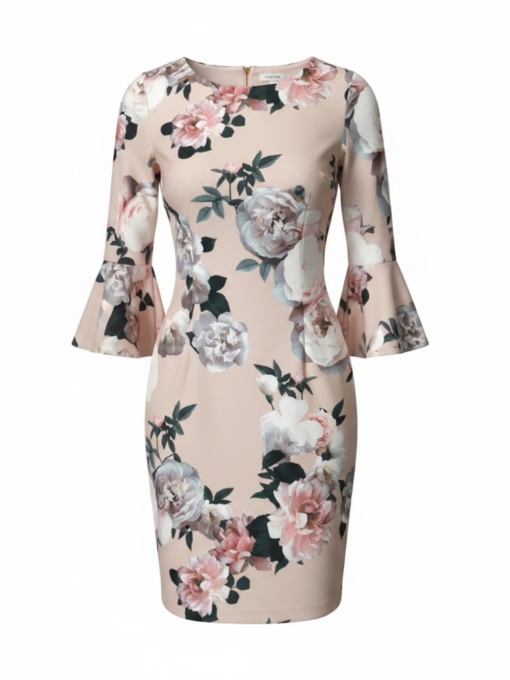 Calvin Klein Floral Bell-Sleeve Sheath Dress in Blush Pink